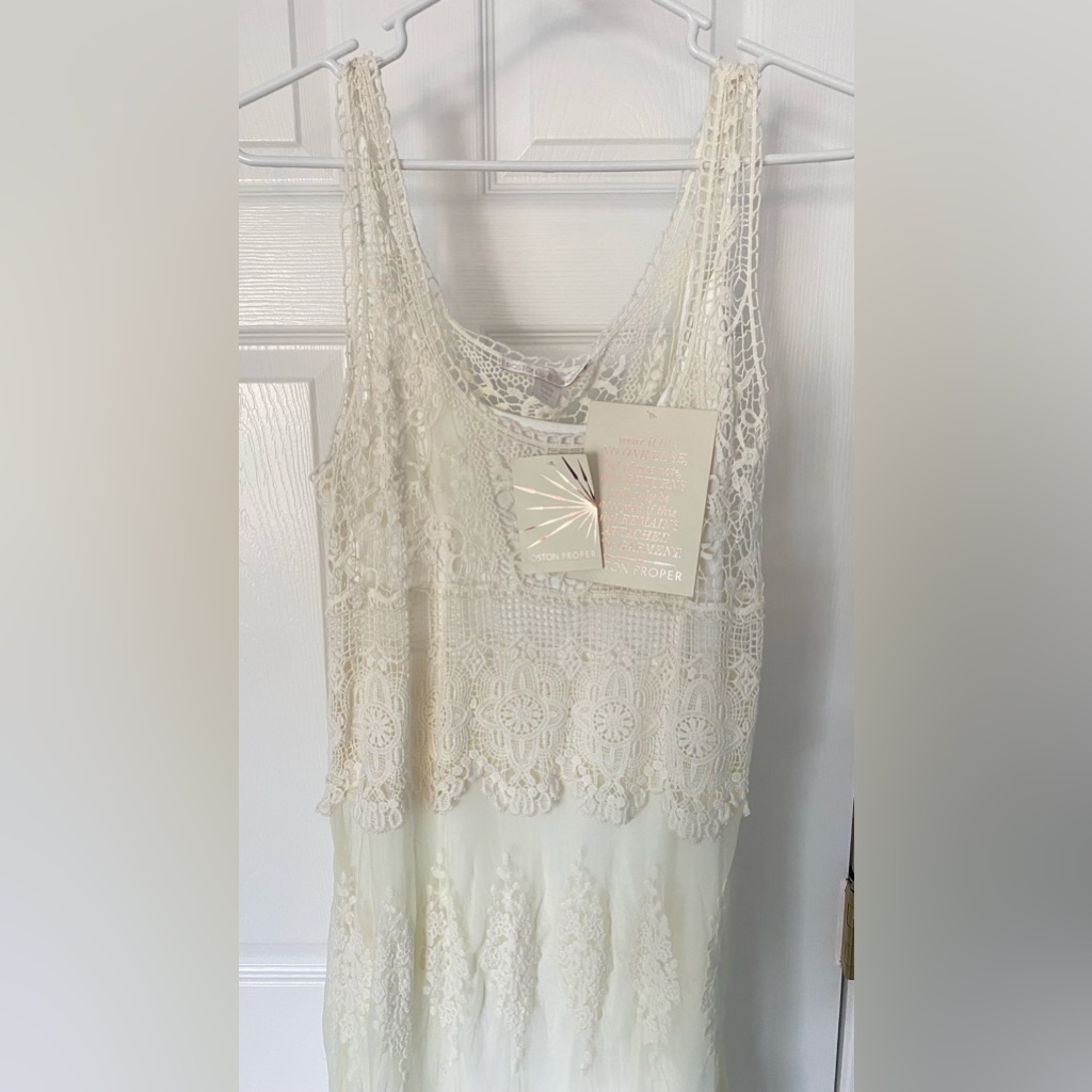 New!! Boston Proper Novelty Crochet Dress Medium White